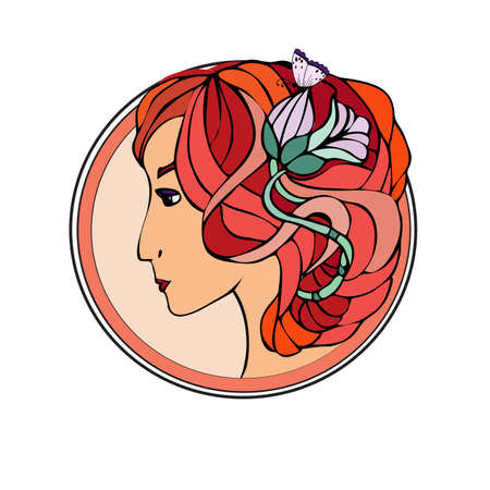 Hand Drawn,Decorative woman portrait, Coloring Bookのイラスト素材