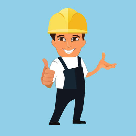 Builder, worker in protective wear and helmets in flat styleのイラスト素材