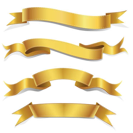 Realistic Gold Ribbons Set ,  banner, with stitch detailing for your design projectのイラスト素材