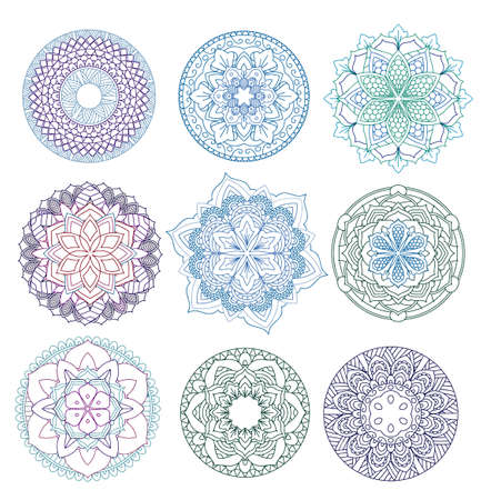 Mandala.Floral mandalas set.Coloring book. Outline Mandala . Pattern Weave design elementのイラスト素材