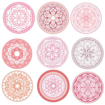 Mandala.Floral mandalas set.Coloring book. Outline Mandala . Pattern Weave design elementのイラスト素材