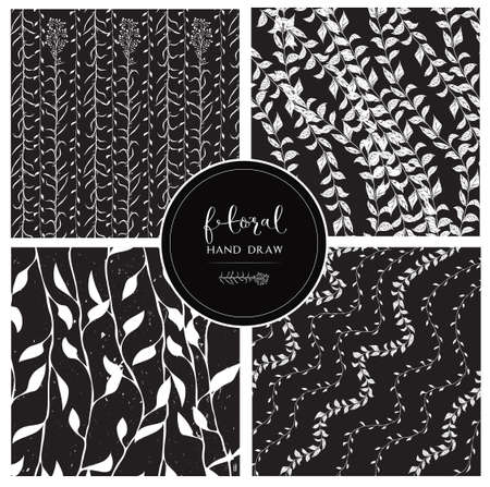 Black and white pattern. Black and white floral background.のイラスト素材