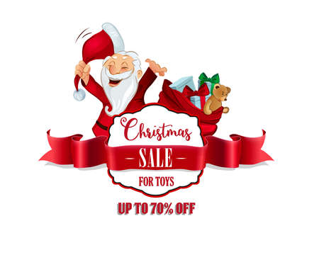 Christmas sale badge with ribbon banner, Sale posterのイラスト素材