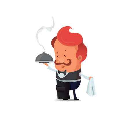 Handsome Waiter serving. Vector flat isolated illustrationのイラスト素材
