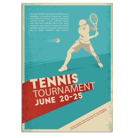 Poster,Flyer in Retro Style.Tennis player . Text and background on a separate layer, color can be changed in one click.のイラスト素材