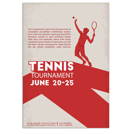 Poster,Flyer in Retro Style.Tennis player . Text and background on a separate layer, color can be changed in one click.のイラスト素材