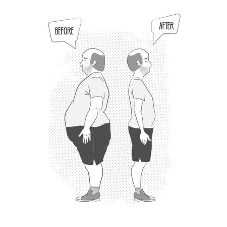 before and after . Man weight lossのイラスト素材