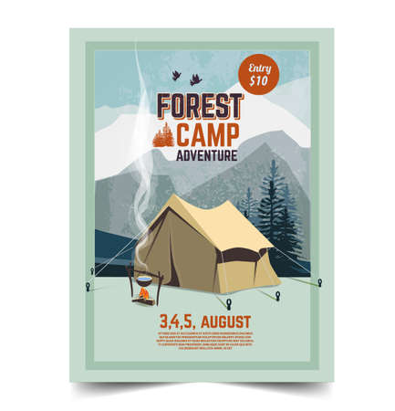 Camping poster, flyer, flat vector illustration.のイラスト素材