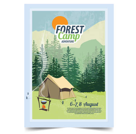 Camping poster, flyer, flat vector illustration.のイラスト素材