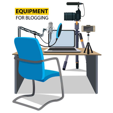 Workplace for blogger. Equipment for blogging illustrationのイラスト素材