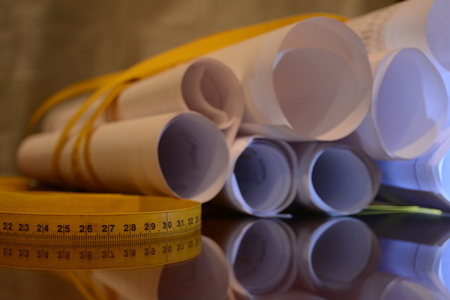 project rolled papers with tape measure around 12の写真素材