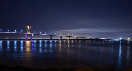 bridge parana river at night Corrientesの写真素材