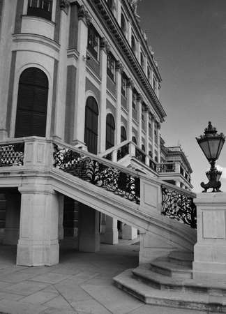 Black and white lamppost and stairs in palace Schönbrunn in Vienna Austriaのeditorial素材