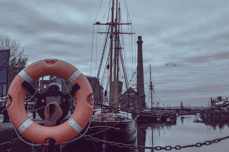 Nice floater at Liverpool docks with nice old ship behindのeditorial素材