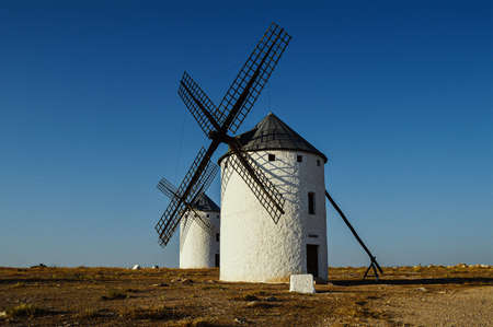 Windmills like those of Don Quijote de La Mancha in AlcÃ¡zar de San Juan in Castilla La Mancha, Spainの写真素材