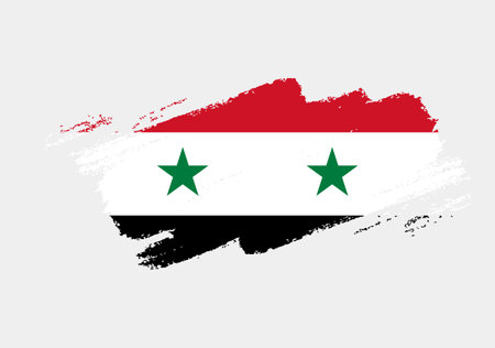 Artistic grunge brush flag of Syria isolated on white background. Elegant texture of national flagのイラスト素材