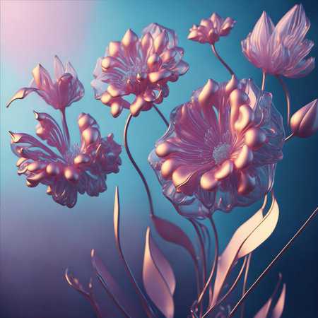 3D Glass Flowers On A Bright And Smooth Background, created with Generative AI technologyの素材