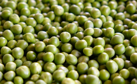Fresh green garden peas. Top view.の写真素材