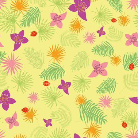 Vector pastel colorful leaves and flowers pattern backgroundのイラスト素材
