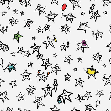 Vector Funny and cool stars doodle background patternのイラスト素材