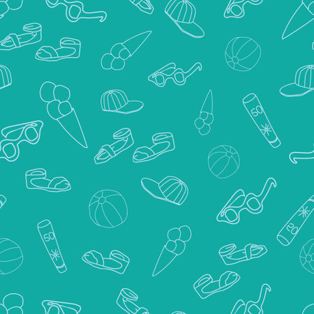 Vector Blue White Beach Doodle Background patternのイラスト素材