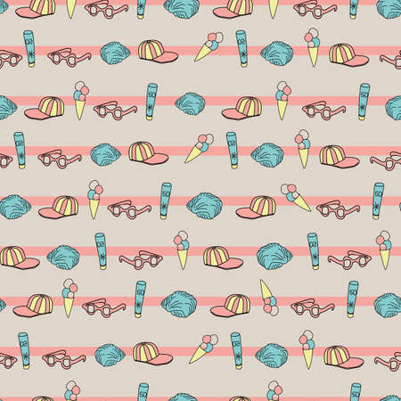 Vector Pink Stripes Beach Doodle Background pattern