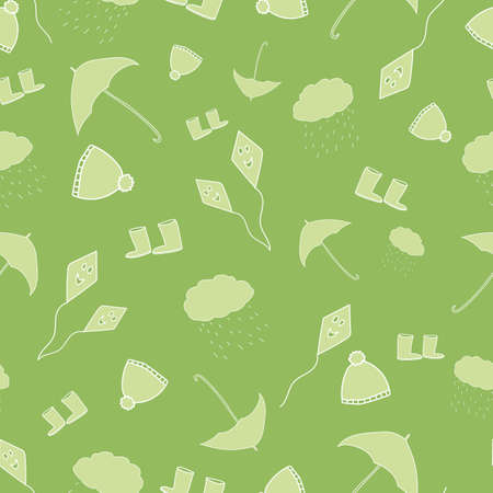 Vector Green seasons weather doodle background patternのイラスト素材