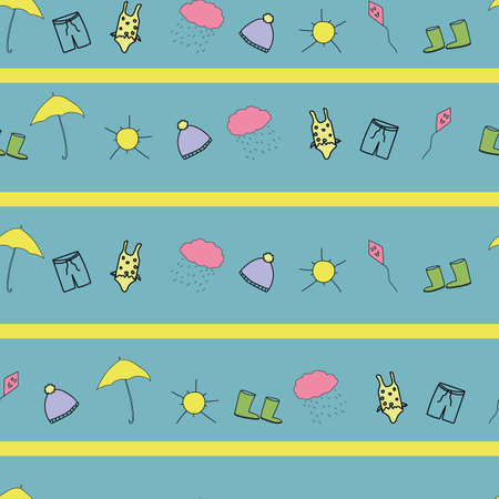 Vector blue seasonal weather doodle background patternのイラスト素材