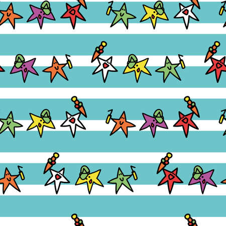 Vector Funny and cool stars with lines doodle background patternのイラスト素材