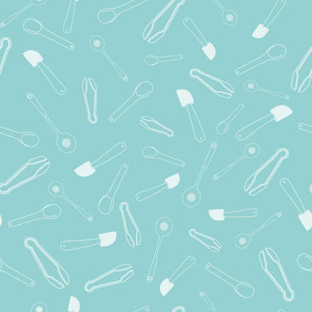 Vector White blue kitchen utensils doodle background patternのイラスト素材