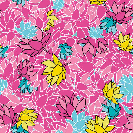 Vector Colorful Lotus Flowers pattern background. Surface pattern backgroundのイラスト素材