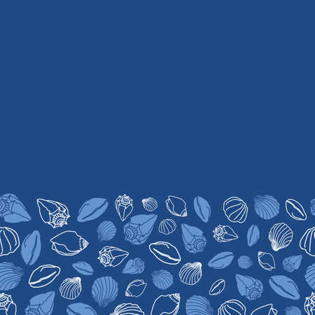 Vector Blue sea shells horizontal doodle border background pattern. Surface pattern designのイラスト素材