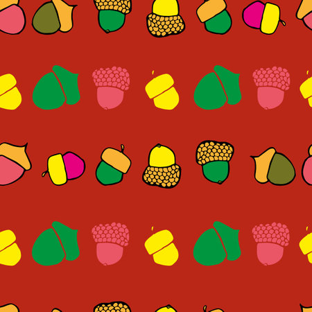 Vector Bright color acorns linear background patternのイラスト素材