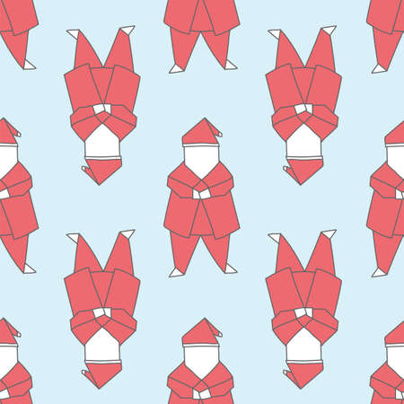 Vector Blue Origami Christmas with Santa Claus seamless background pattern. Surface pattern designのイラスト素材