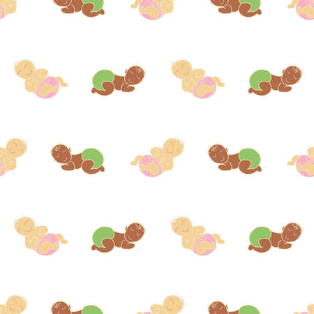 Vector White Baby Girl and Boy seamless background pattern. Surface pattern designのイラスト素材