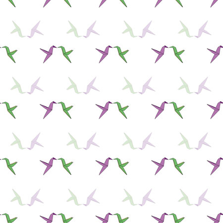 Vector White hummingbird Origami birds background pattern. Surface pattern designのイラスト素材