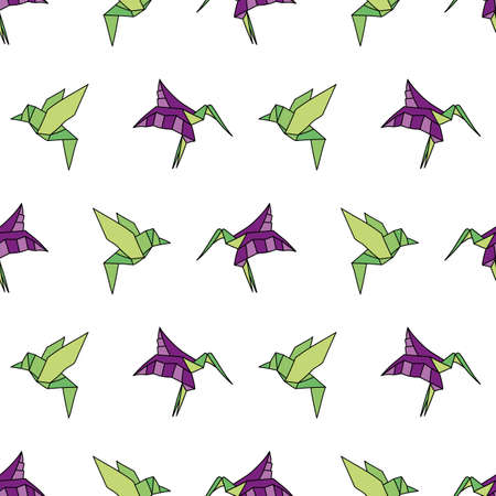 Vector White big hummingbird Origami birds background pattern. Surface pattern designのイラスト素材