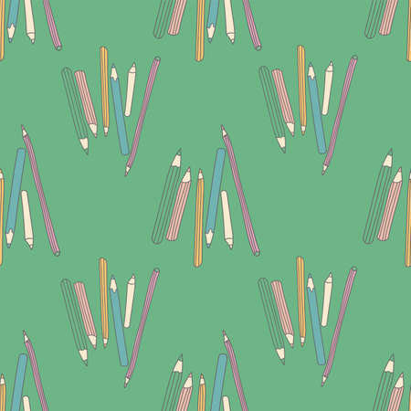 Vector Green colored pencils background pattern. Surface pattern designのイラスト素材
