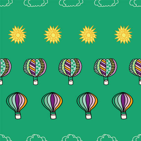 Vector Green hot air balloon background pattern. Surface pattern designのイラスト素材