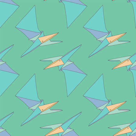 Vector green transparent Origami paper dinosaurs background pattern. Surface pattern designのイラスト素材