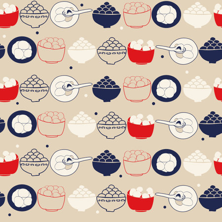 Vector White Chinese bowl filled with Yuanxiao for lantern festival background patternのイラスト素材