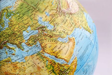 macro globe map in turkishの写真素材