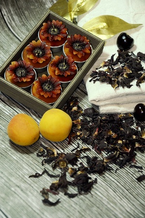 apricot cherry herbal leafsの写真素材