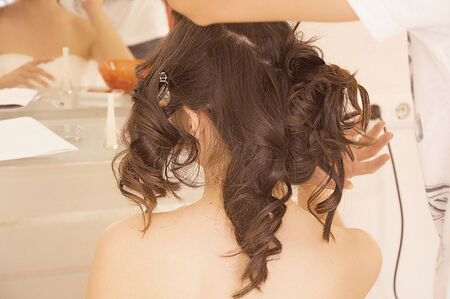  Wedding - Bride getting ready at the salonの写真素材