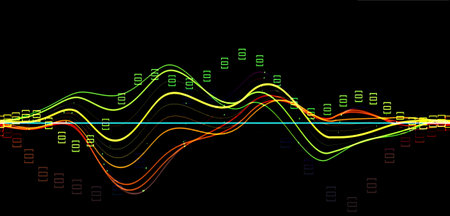 Abstract colorful sound wave line on black background. illustration for your design