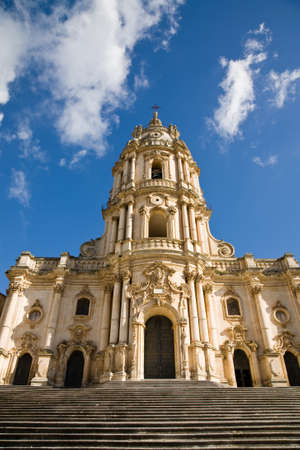The baroque Saint George cathedral of Modica in the province of Ragusa in southern Sicily in Italyの写真素材