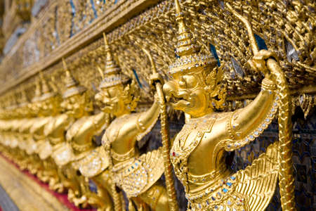 The outside decorations of the Ubosoth, the main building of the temple complex of the grand palace of Bangkok, Thailandの写真素材