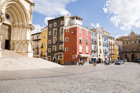 Cuenca, Spain - April 27, 2012: Tourists in the main square of Cuenca, called Plaza Mayor, in Spainのeditorial素材