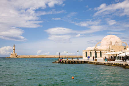 The old harbour of Chania, a touristic town in Crete, Greeceの写真素材