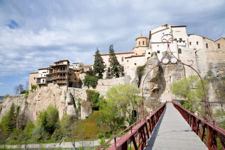 The skyline of Cuenca near Madrid from a bridge, Spainの写真素材